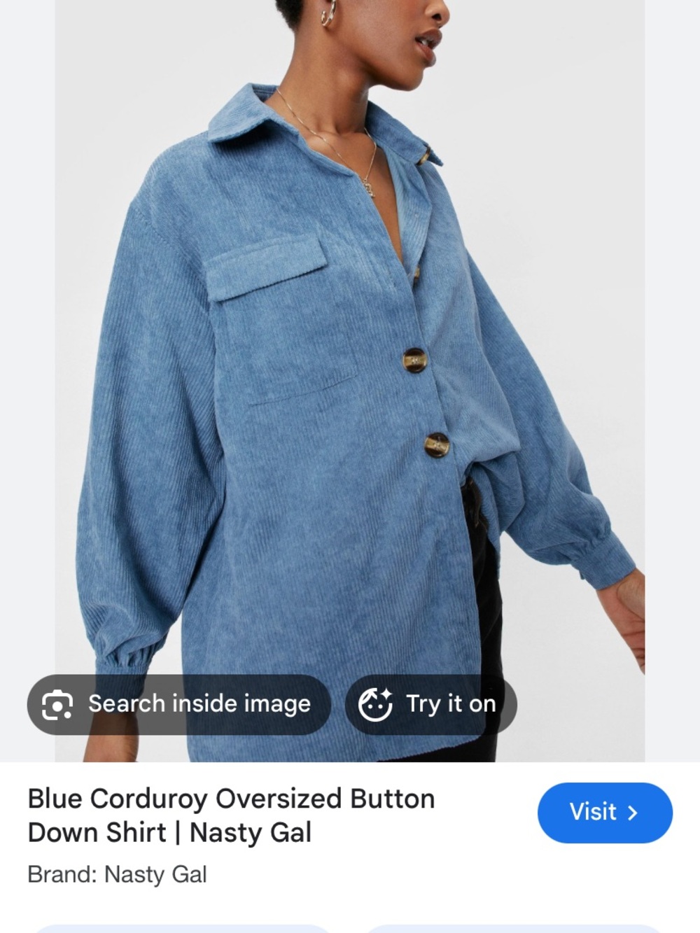 Nasty Gal Light Blue Corduroy Oversized Button-Down Shirt